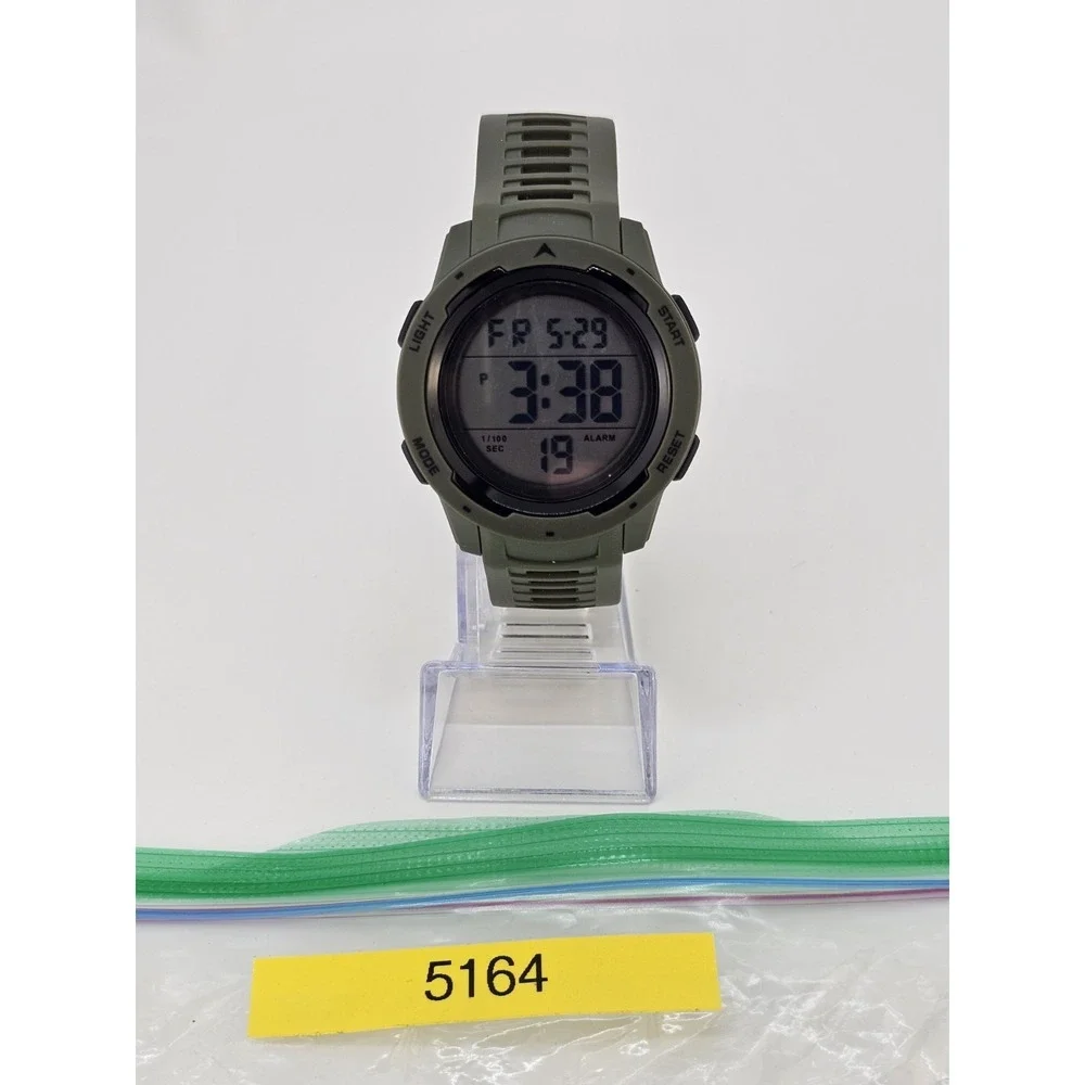 Digital Sports Men's Watch 45MM‎ Dark Green Plastic Bands Light Working